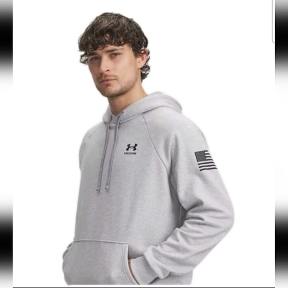 Under Armour Mens Freedom Flag Hoodie In Steel Medium Heather / Black M - Picture 1 of 13